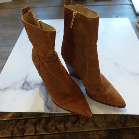 Veronica Beard Boots Womens Size 8 Tan Suede Ankle Cone Heel Pointed Toe - Picture 9 of 12